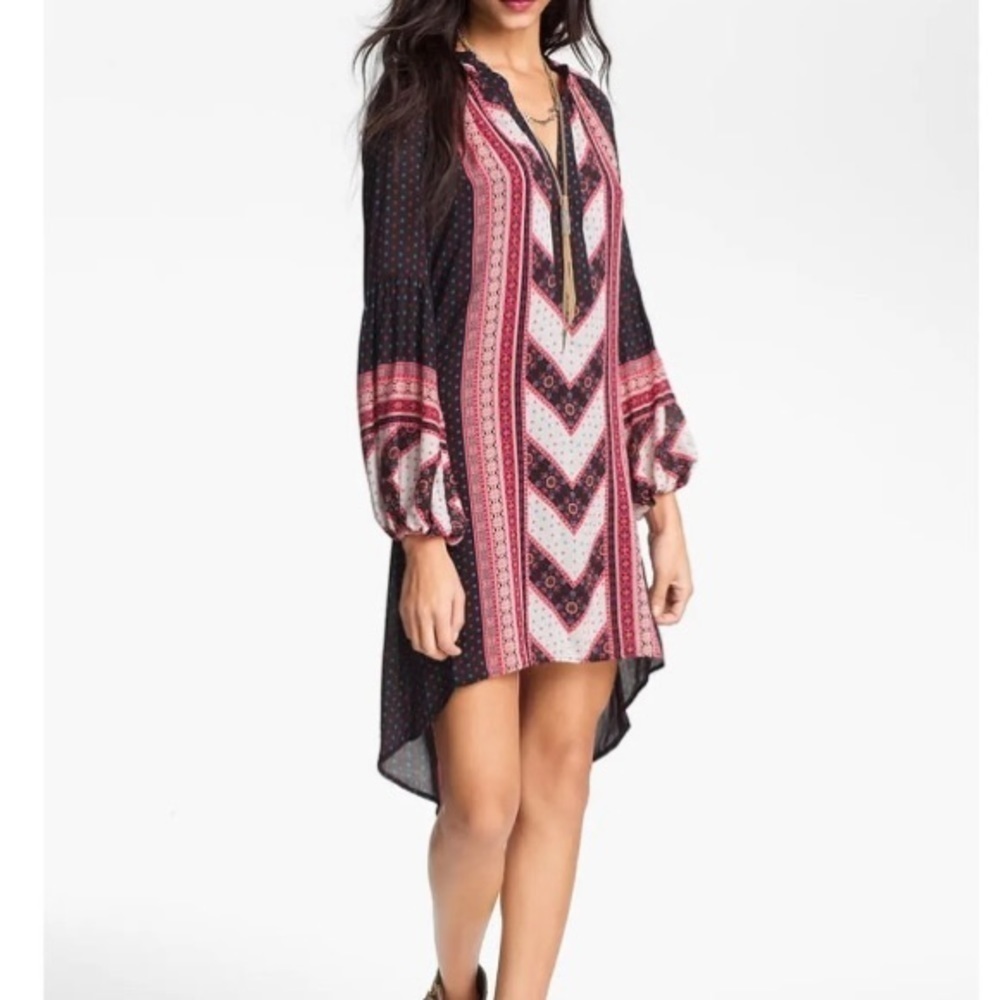 Free People Peacemaker Dress Womens Black Combo High Low Tribal Print S